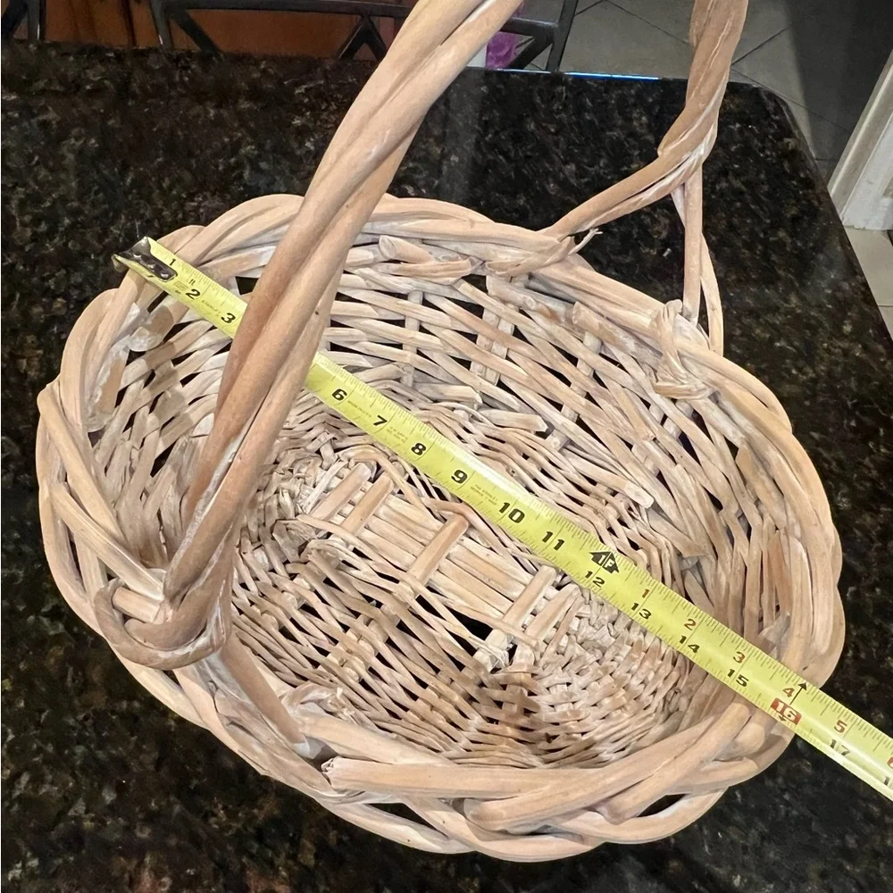 Vintage Whitewashed Wicker Basket with Handle
